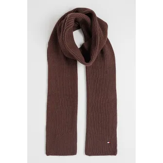 Tommy Hilfiger, Fular striat din bumbac si casmir, Maro inchis