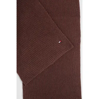 Tommy Hilfiger, Fular striat din bumbac si casmir, Maro inchis
