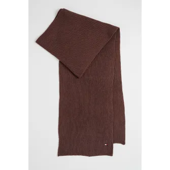 Tommy Hilfiger, Fular striat din bumbac si casmir, Maro inchis