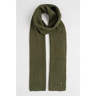 Tommy Hilfiger, Fular striat din bumbac si casmir, verde militar prafuit