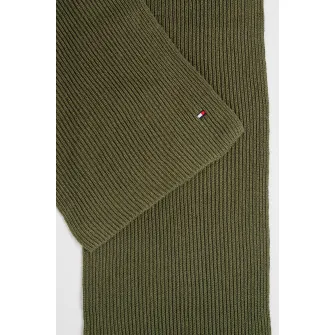 Tommy Hilfiger, Fular striat din bumbac si casmir, verde militar prafuit