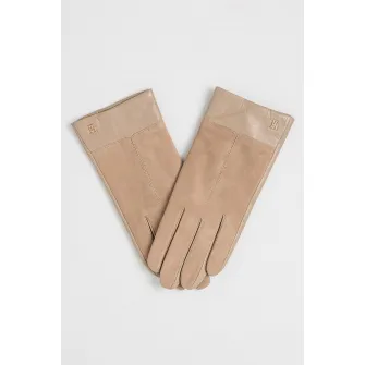 Tommy Hilfiger, Manusi din piele si piele intoarsa, Maro nisip, 20 CM