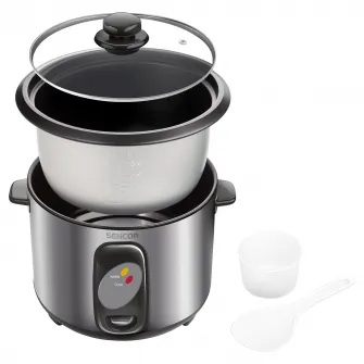 Aparat de gatit orez, Sencor, 400 W, 1 L, Inox, Argintiu/Negru