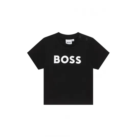 BOSS Kidswear, Tricou polo cu accente in dungi, Negru, Alb, 67 CM