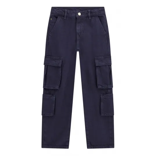 Guess Kids, Blugi cargo din amestec de lyocell cu talie inalta, Bleumarin, 124-130 CM