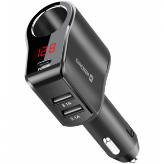 Incarcator Auto Swissten, Bricheta 1x CL, 1xUSB-C 30W PD, 2xUSB-A, Negru