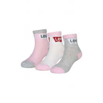 Levi's, Set de sosete scurte cu logo - 3 perechi, Alb, Gri melange, Roz, 27-35 EU