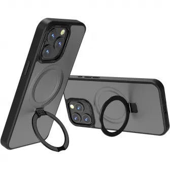 Husa de protectie A+ semitransparenta cu suport pentru iPhone 15 Pro Max negru