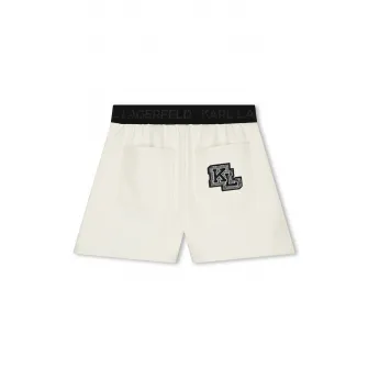 KARL LAGERFELD KIDS, Pantaloni scurti de piele ecologica cu logo stralucitor, Alb murdar, 114 CM