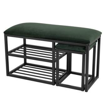 Pantofar/Bancheta hol Kring Tobias, cu taburet, 80x35x45 cm, metal/material textil, Verde