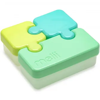 Recipient in forma de puzzle pentru hrana bebelusi Melii, albastru-verde