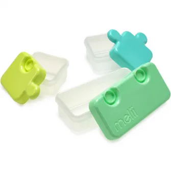 Recipient in forma de puzzle pentru hrana bebelusi Melii, albastru-verde