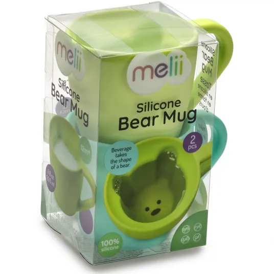 Set 2 cani pentru copii cu design interior urs Melii, albastru-verde