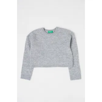 United Colors of Benetton, Pulover cu model torsade, Gri, 130 CM