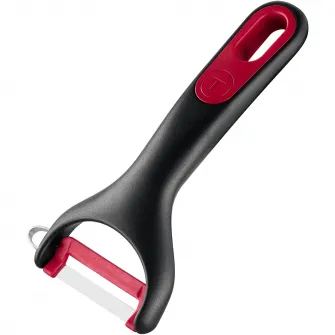 Accesoriu pentru decojit legume si fructe Tefal Ingenio, lama rotativa, inox, capac de protectie, negru & rosu
