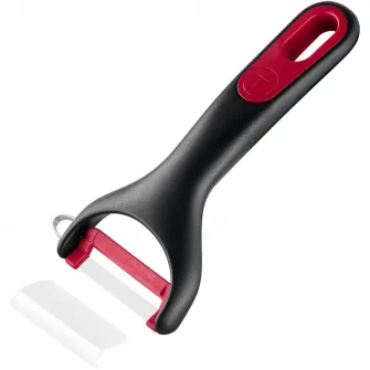 Accesoriu pentru decojit legume si fructe Tefal Ingenio, lama rotativa, inox, capac de protectie, negru & rosu