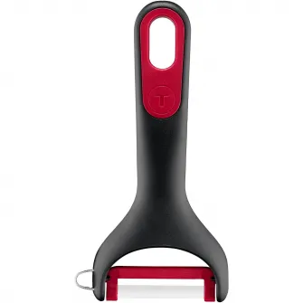 Accesoriu pentru decojit legume si fructe Tefal Ingenio, lama rotativa, inox, capac de protectie, negru & rosu