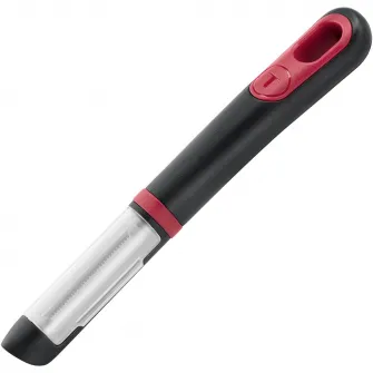 Accesoriu pentru decojit legume si fructe Tefal Ingenio, lama zimtata, inox, capac de protectie, negru & rosu