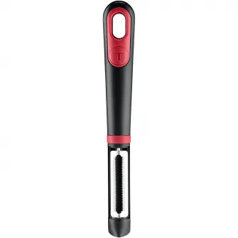Accesoriu pentru decojit legume si fructe Tefal Ingenio, lama zimtata, inox, capac de protectie, negru & rosu