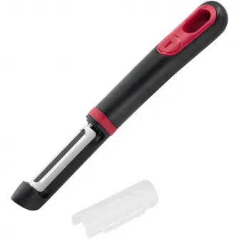 Accesoriu pentru decojit legume si fructe Tefal Ingenio, lame duble, inox, capac de protectie, negru & rosu