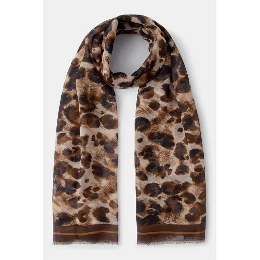 Accessorize London, Fular cu animal print, Maro cafeniu, Bej