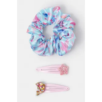 Accessorize London, Set de accesorii de par - 3 piese, Albastru pastel, Roz deschis