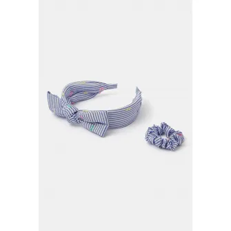 Accessorize London, Set de bentita si elastic de par, Alb, Albastru