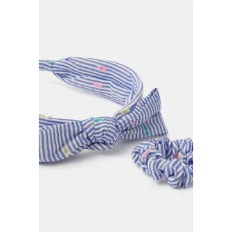 Accessorize London, Set de bentita si elastic de par, Alb, Albastru