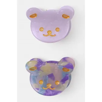 Accessorize London, Set de clame de par in forma de urs - 2 piese, Galben, Lila