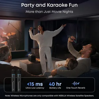 All-in-One Entertainment Kit Anker Nebula X1, 2 boxe wireless, 2 microfoane wireless, husa pentru transport, Negru