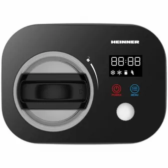 Aparat de facut inghetata Heinner IceDelight HICM-DW14BK, 100 W, Capacitate: 1 l, Ecran LED cu mod functionare si timer, Control tactil si buton rotativ, Compresor incorporat, Functii: inghetata, iaurt, mixare, racire, bol inghetata detasabil, Negru