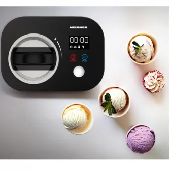 Aparat de facut inghetata Heinner IceDelight HICM-DW14BK, 100 W, Capacitate: 1 l, Ecran LED cu mod functionare si timer, Control tactil si buton rotativ, Compresor incorporat, Functii: inghetata, iaurt, mixare, racire, bol inghetata detasabil, Negru
