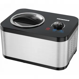 Aparat de facut inghetata Heinner SweetFreeze HICM-DW154SSBK, 120 W, Capacitate: 1.5 l, Ecran LED, Timer, Control tactil si buton rotativ, Compresor incorporat, Functii: inghetata, iaurt, mixare, racire, bol inghetata detasabil, Negru/Inox