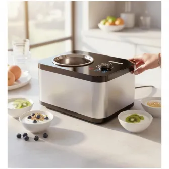 Aparat de facut inghetata Heinner SweetFreeze HICM-DW154SSBK, 120 W, Capacitate: 1.5 l, Ecran LED, Timer, Control tactil si buton rotativ, Compresor incorporat, Functii: inghetata, iaurt, mixare, racire, bol inghetata detasabil, Negru/Inox