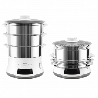 Aparat de gatit cu abur Tefal Convinient Series Deluxe VC502D10, 900W, capacitate 9L, temporizator, 3 vase, accesoriu pentru orez, inox