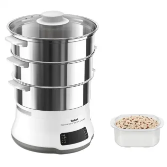 Aparat de gatit cu abur Tefal Convinient Series Deluxe VC502D10, 900W, capacitate 9L, temporizator, 3 vase, accesoriu pentru orez, inox