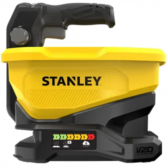 Aparat/dispozitiv de imprastiat gazon/fertilizator/ingrasamant/seminte/sare Stanley FatMax STCOE300B, 18V V20, 6 viteze, latime imprastiere 13-18 cm, capacitate rezervor 5L, nu include incarcator/acumulator in setul de livrare