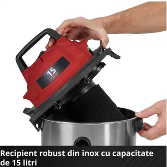 Aspirator multifunctional umed/uscat Einhell TC-VC 1540 S, putere 900 W, capacitate de aspirare 180 mbar, rezervor din otel inoxidabil de 15 L, suport pentru accesorii