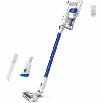 Aspirator vertical Heinner FastClean 140 HSVC-PDC140BL, Utilizare dubla: aspirare de mana sau verticala, Perie electrica cu LED, Acumulator Li: 22.2V, 2200mah, Motor DC, Putere: 140W, 2 viteze, Autonomie (low/high): 44/22 min, Filtru HEPA, Alb/Albastru