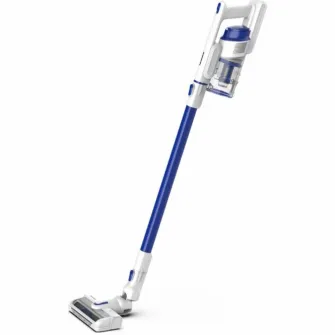 Aspirator vertical Heinner FastClean 140 HSVC-PDC140BL, Utilizare dubla: aspirare de mana sau verticala, Perie electrica cu LED, Acumulator Li: 22.2V, 2200mah, Motor DC, Putere: 140W, 2 viteze, Autonomie (low/high): 44/22 min, Filtru HEPA, Alb/Albastru