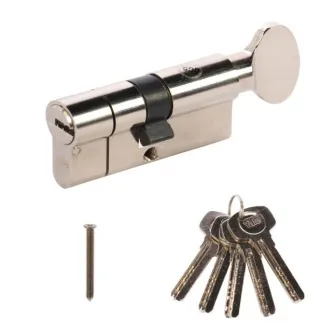 Cilindru siguranta patentat cu buton Yale 2100, alama, 5 chei cu amprenta, 30 x 30 mm, nichelat