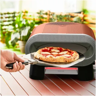 Cuptor electric pentru pizza Tefal Pizza Pronto JM600TE0, 2600 W, 4 trepte de temperatura, piatra rotativa automata, paleta pentru pizza, maro & argintiu