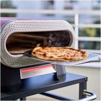 Cuptor electric pentru pizza Tefal Pizza Pronto JM600TE0, 2600 W, 4 trepte de temperatura, piatra rotativa automata, paleta pentru pizza, maro & argintiu