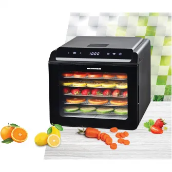 Deshidrator fructe si legume Heinner NatureDry HFD-KD600BK, 500-600W, Display LED si control touch, 6 tavi inox, 1 tava rulouri fructe, 1 tava grilaj marunt, 35-75 grade C