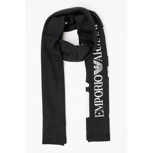 EA7, Fular unisex cu imprimeu logo, Alb, Negru