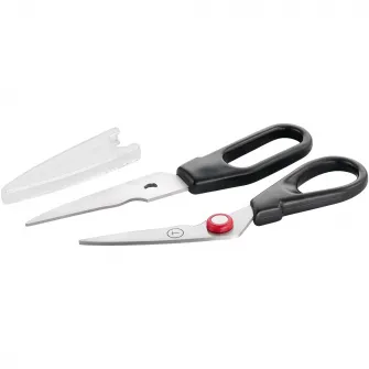 Foarfeca de bucatarie Tefal Ingenio, inox, lame detasabile, capac de protectie, compatibilitate cu masina de spalat vase, negru & rosu