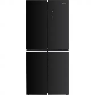 Frigider side-by-side Tesla RM4700FHBE, 466 l, Clasa E, Total No Frost, Motor Inverter, Zona convertibila, Metal Cooling, Display LED, H 180 cm, Sticla Neagra