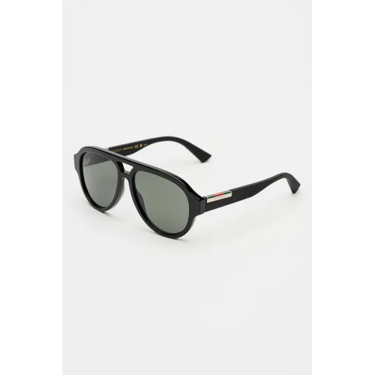 Gucci, Ochelari de soare aviator cu lentile uni, Negru, 55-15-145