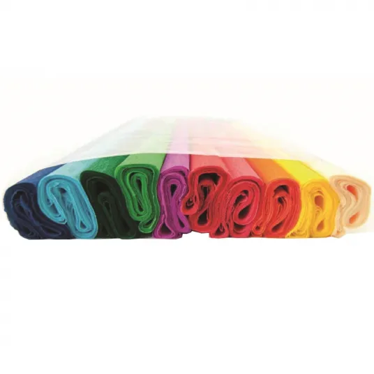 Hartie creponata hobby 50x200cm set 10 diverse culori (alb, galben, portocaliu, rosu, roz, albastru, verde, verde deschis, maro, albastru deschis)