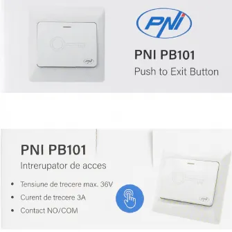 Intrerupator de acces incastrabil PNI PB101 contact iesire NO/COM, max. 36V 3A, alb